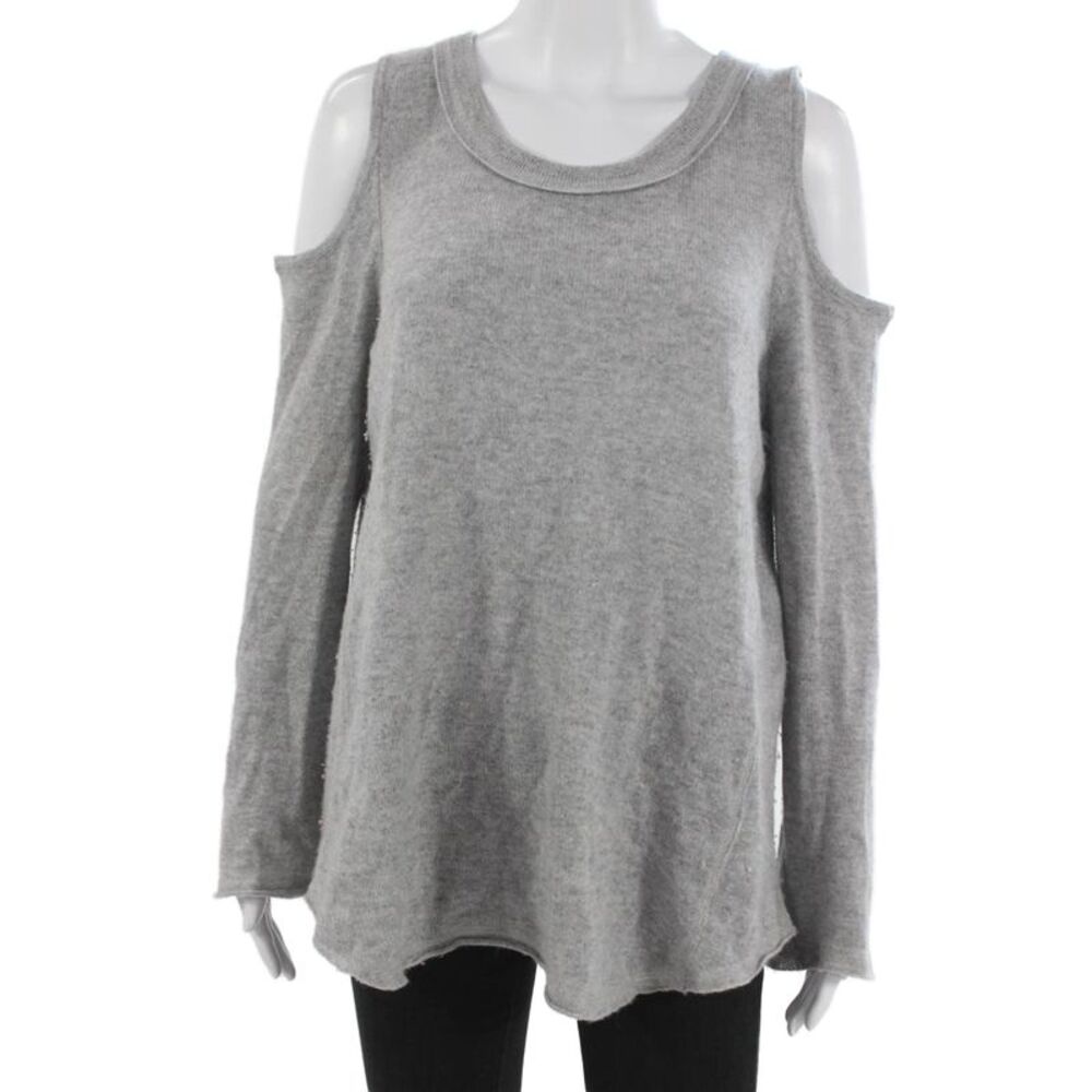 Aqua Cashmere Women Tunic Sweater Gray Cashmere Crew Neck Long Sleeve Size L